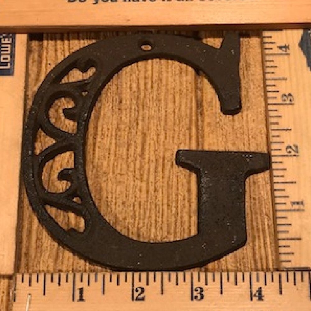 Cast Iron Letter "G" 4 5/8"tall Ornate Raw Cast Iron Ready to Paint 0184-0557-G